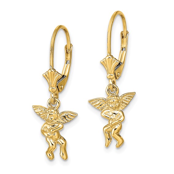 14k Angel Dangle Leverback Earrings