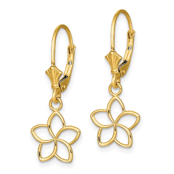 Gold Flower Dangle Leverback Earrings