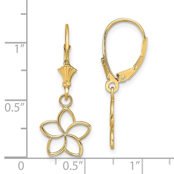 Gold Flower Dangle Leverback Earrings