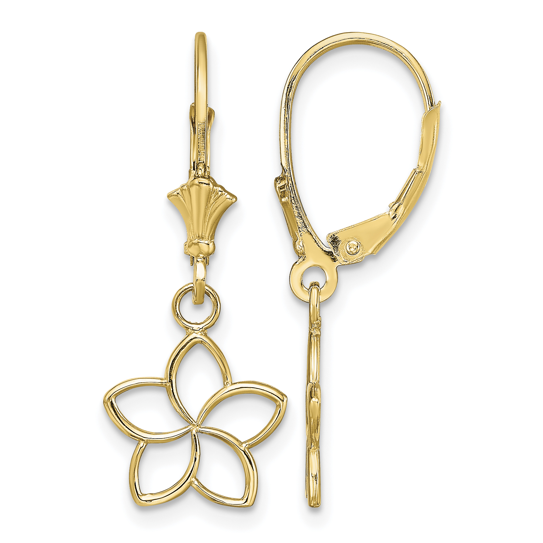 14K Polished Cut-Out Flower Leverback Earrings (TF1780)