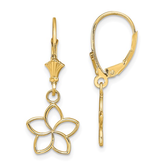 Gold Flower Dangle Leverback Earrings