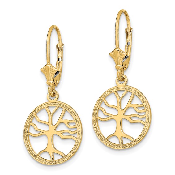 Gold Tree of Life Dangle Leverback Earrings