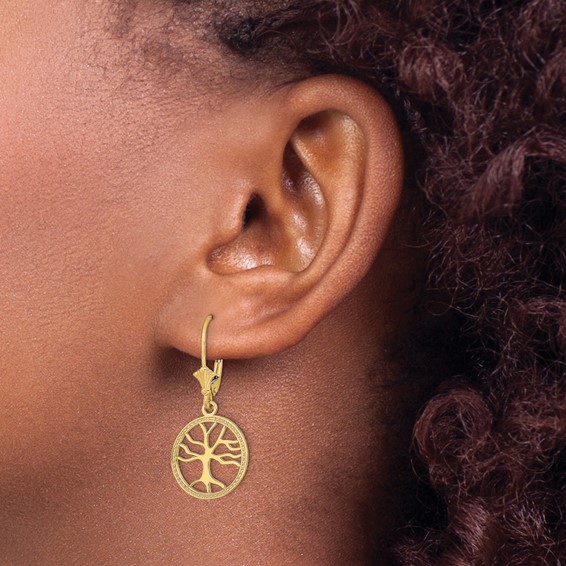 Gold Tree of Life Dangle Leverback Earrings