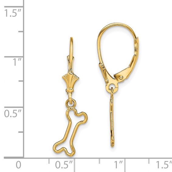 14K Mini Dog Bone Leverback Earrings