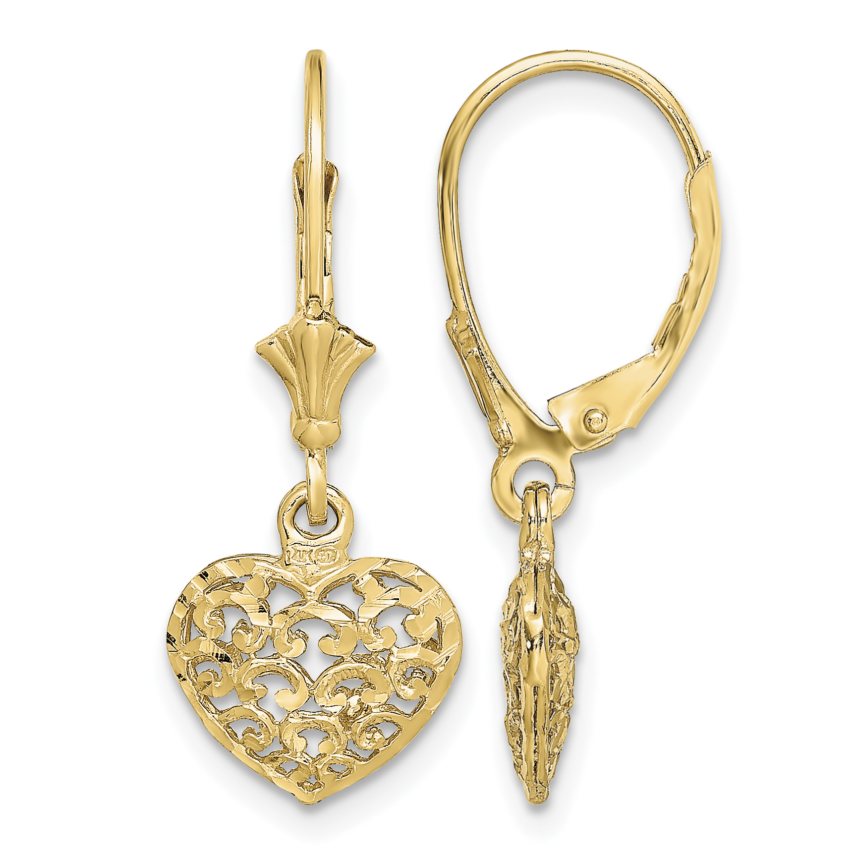 14k Diamond-cut Mini Puffed Heart Leverback Earrings (TF1784)