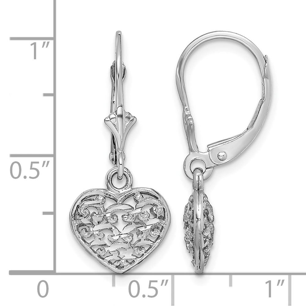 14K White Gold 3-D Mini D/C Puffed Heart Leverback Earrings (TF1784W)