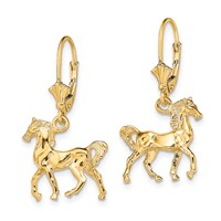 14K Yellow Gold 3-D Polished Leverback Horse Earrings view 2