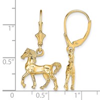 14K Yellow Gold 3-D Polished Leverback Horse Earrings view 4