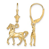 14K Yellow Gold 3-D Polished Leverback Horse Earrings view 1