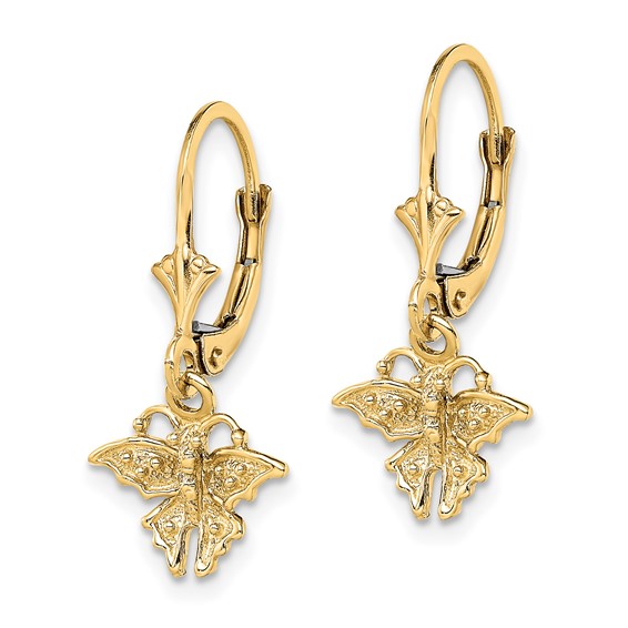 14K Butterfly Dangle Leverback Earrings