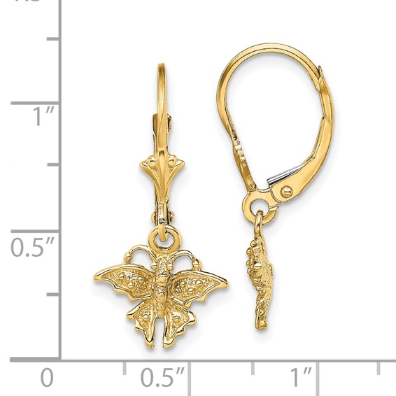 14K Butterfly Dangle Leverback Earrings