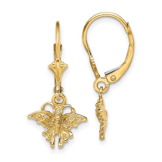 14K Butterfly Dangle Leverback Earrings