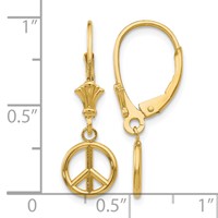 14K Yellow Gold 3-D Peace Symbol Leverback Earrings view 3
