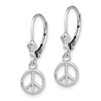 14K White Gold 3-D Peace Symbol Leverback Earrings view 2