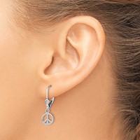 14K White Gold 3-D Peace Symbol Leverback Earrings view 3