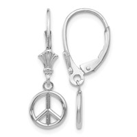 14K White Gold 3-D Peace Symbol Leverback Earrings view 1