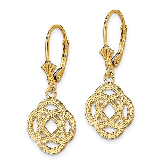 14K Celtic Eternity Knot Circle Dangle Leverback Earrings