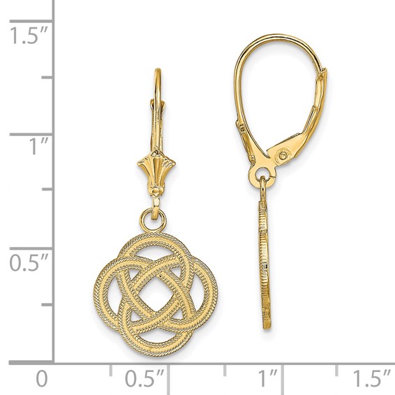 14K Celtic Eternity Knot Circle Dangle Leverback Earrings