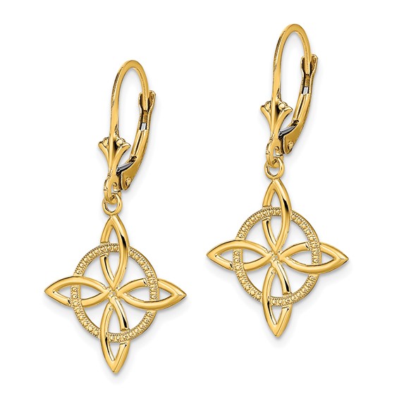 14K Celtic Eternity Knot Dangle Leverback Earrings