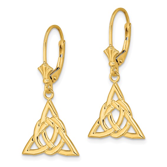 14K Celtic Trinity Knot Dangle Leverback Earrings