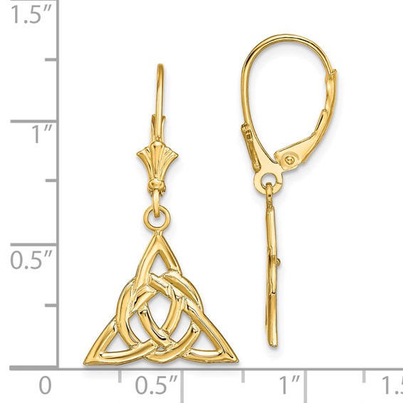 14K Celtic Trinity Knot Dangle Leverback Earrings