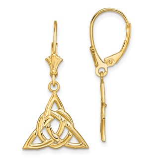14K Celtic Trinity Knot Dangle Leverback Earrings