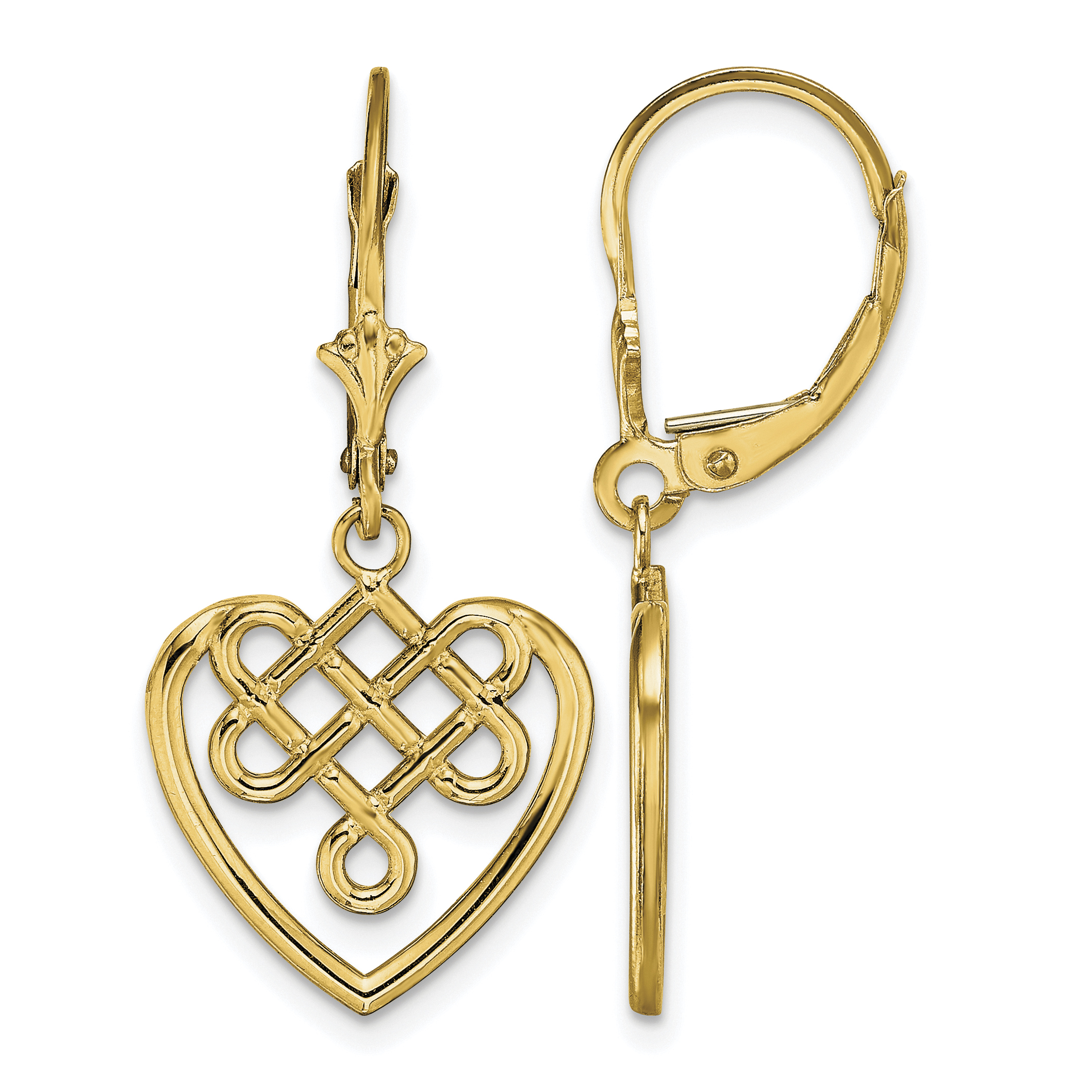 14K Celtic Knot Heart Leverback Earrings (TF1792)