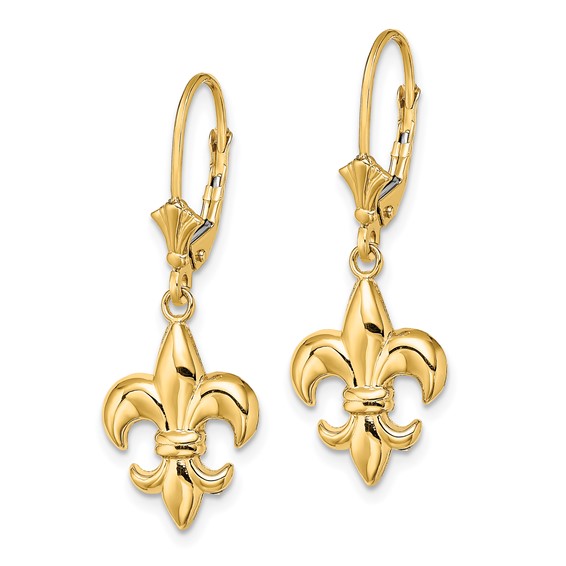 Gold Fleur de lis Dangle Leverback Earrings