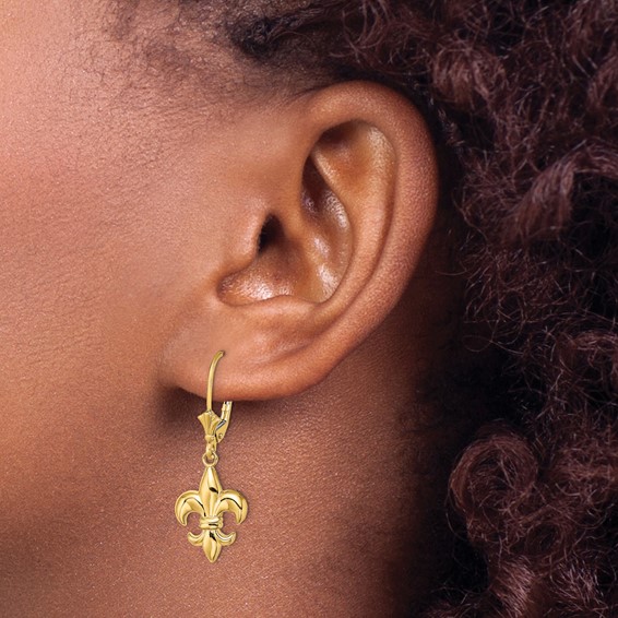 Gold Fleur de lis Dangle Leverback Earrings