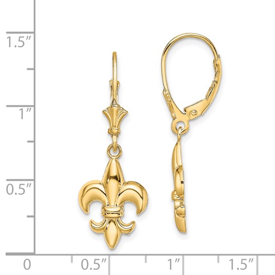 Gold Fleur de lis Dangle Leverback Earrings