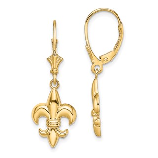 Gold Fleur de lis Dangle Leverback Earrings