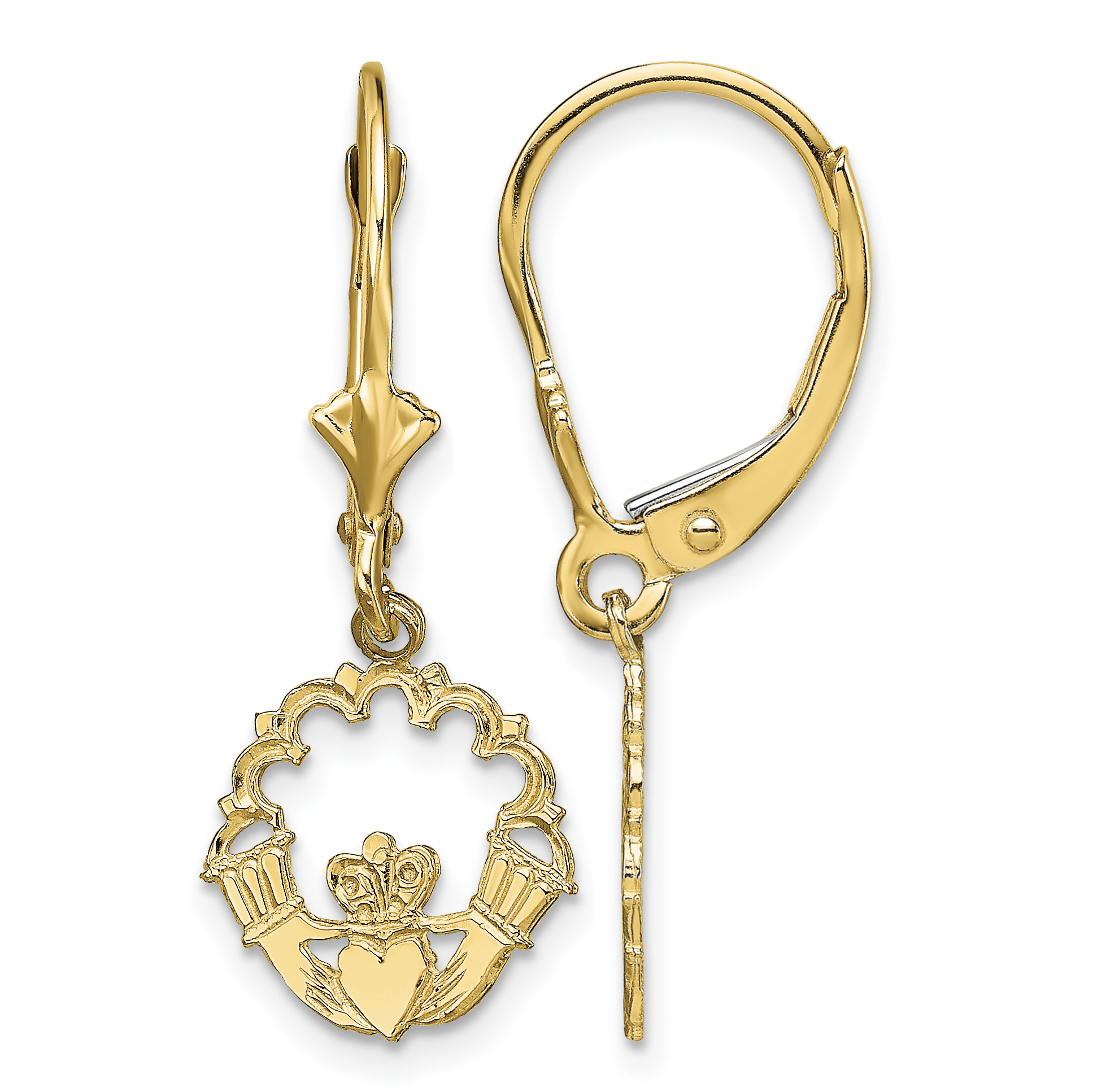 14k Polished Claddagh Leverback Earrings (TF1796)