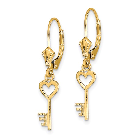 Gold Key Dangle Leverback Earrings