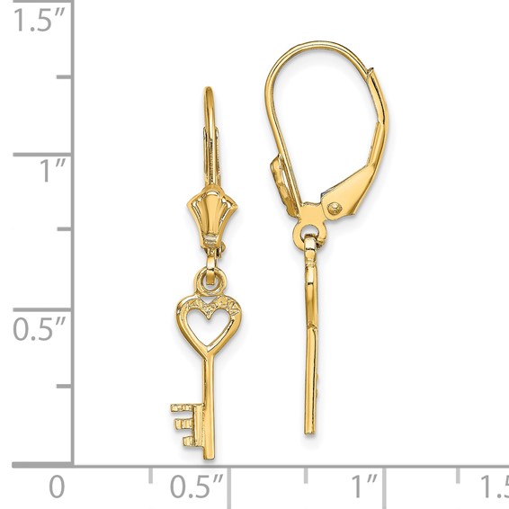 Gold Key Dangle Leverback Earrings