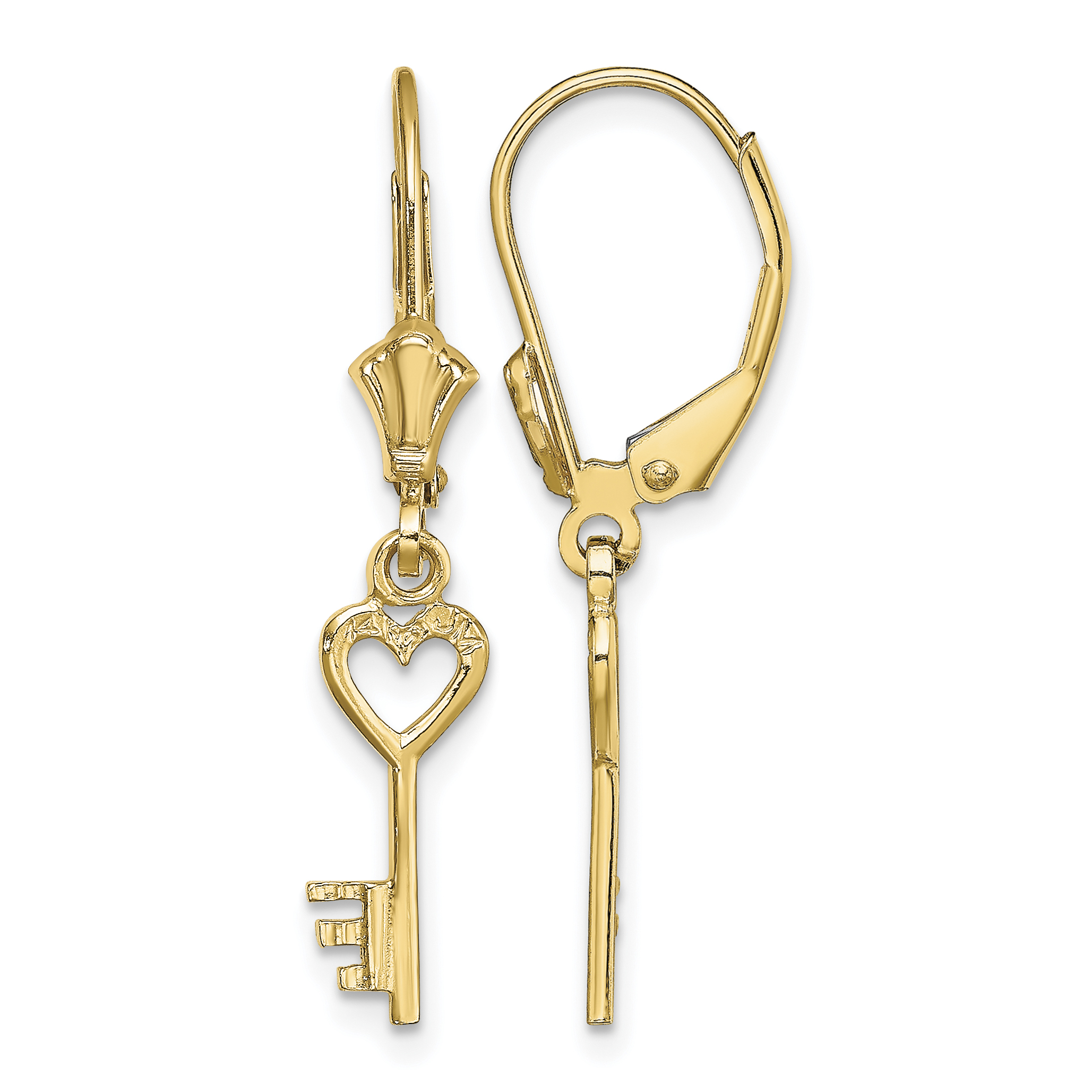 14K Polished Heart Key Leverback Earrings (TF1797)