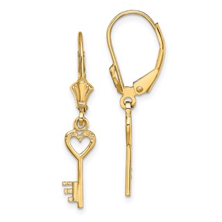 Gold Key Dangle Leverback Earrings