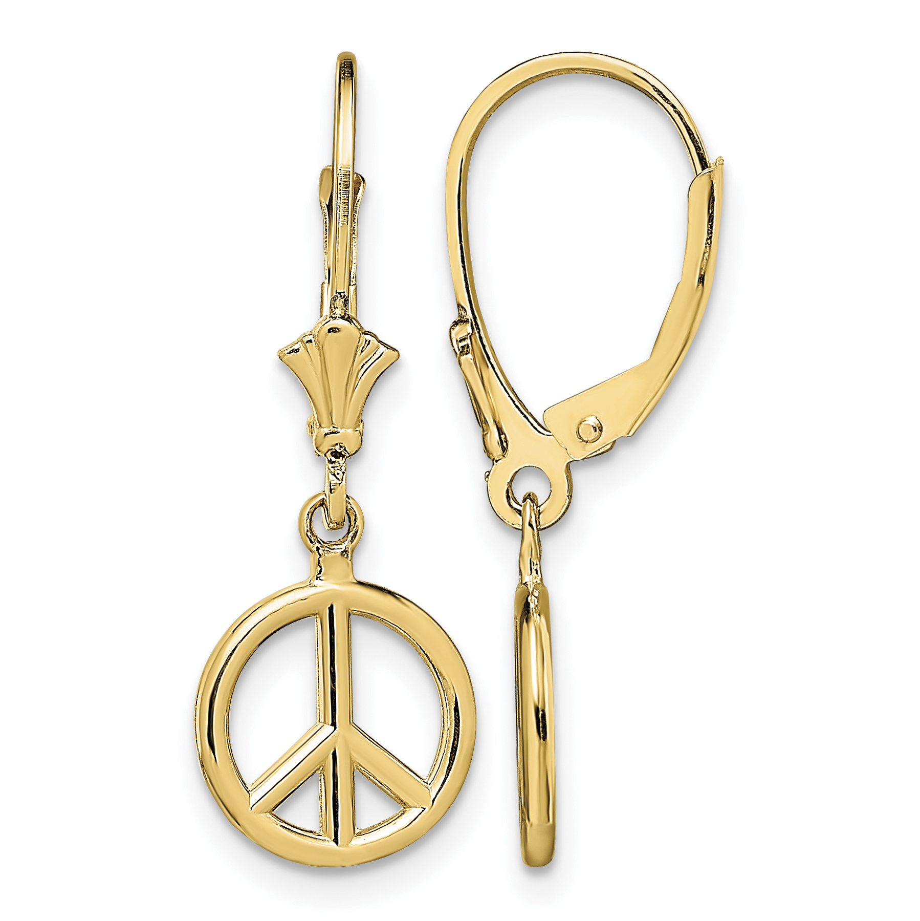 14K 3-D Peace Symbol Leverback Earrings (TF1799)