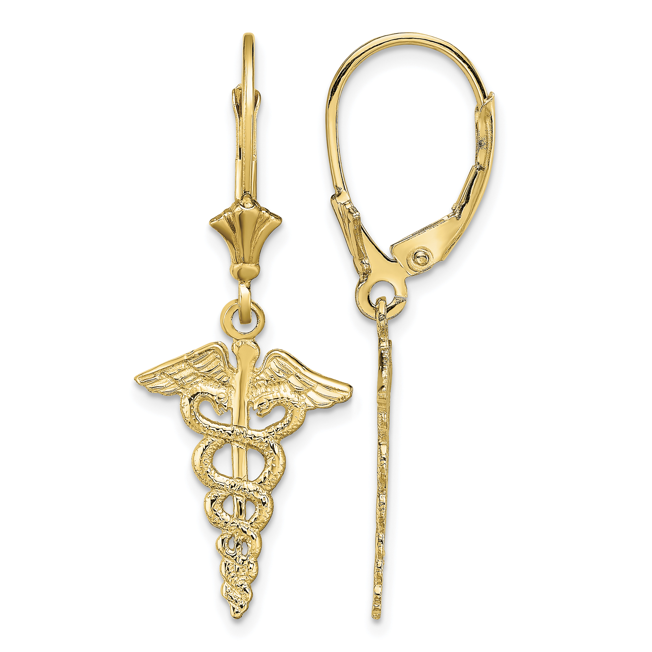14K Caduceus Leverback Earrings (TF1800)