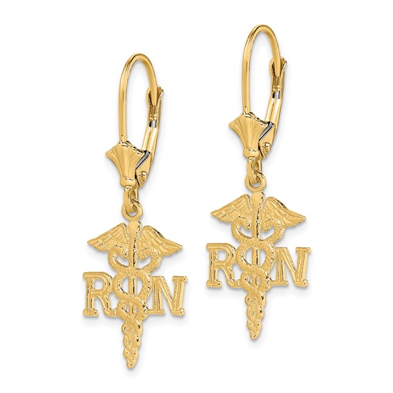 Gold Nurse Dangle Leverback Earrings