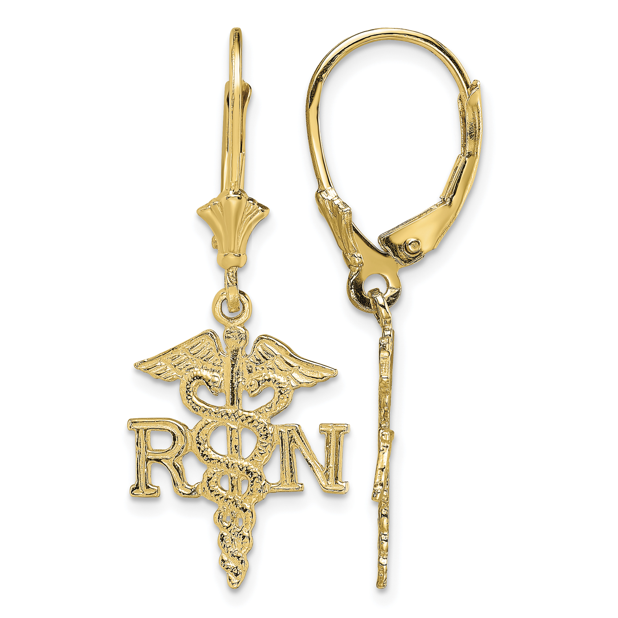14K RN Caduceus Leverback Earrings (TF1801)