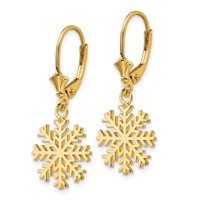 14K Yellow Gold Snowflake Dangle Leverback Earrings view 2