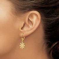 14K Yellow Gold Snowflake Dangle Leverback Earrings view 3