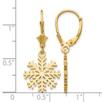 14K Yellow Gold Snowflake Dangle Leverback Earrings view 4