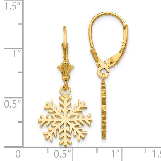 Gold Snowflake Dangle Leverback Earrings