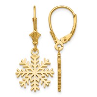 14K Yellow Gold Snowflake Dangle Leverback Earrings view 1