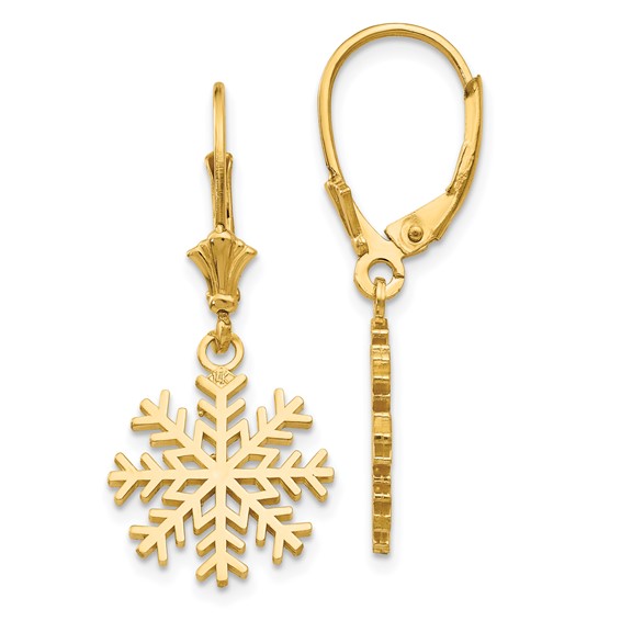 Gold Snowflake Dangle Leverback Earrings