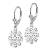 14K White Gold Snowflake Dangle Leverback Earrings view 3