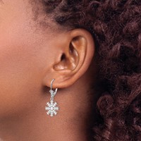 14K White Gold Snowflake Dangle Leverback Earrings view 4
