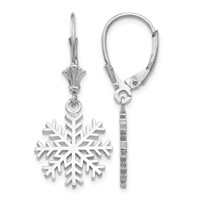 14K White Gold Snowflake Dangle Leverback Earrings view 1