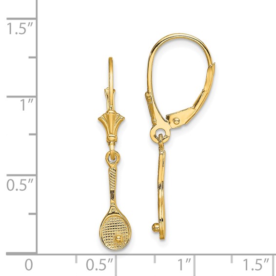 14K Polished Tennis Racquet with Ball Dangle Leverback Earrings